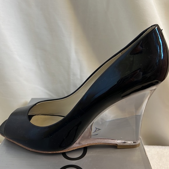 EUC Aldo Size 7/ 37 Javea Black patent lucite wedge heels - Picture 10 of 16